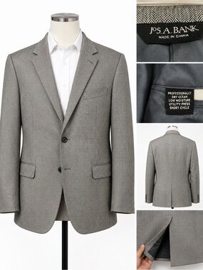 Jos. A. Bank Signature Gray Silk Camel Hair Herringbone Blazer 46L